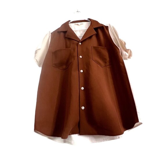 Todd Patrick Designer Cuban Shirt Button Up Brown Cream 2 Tone 2 Fabric Size XL - Picture 5 of 10